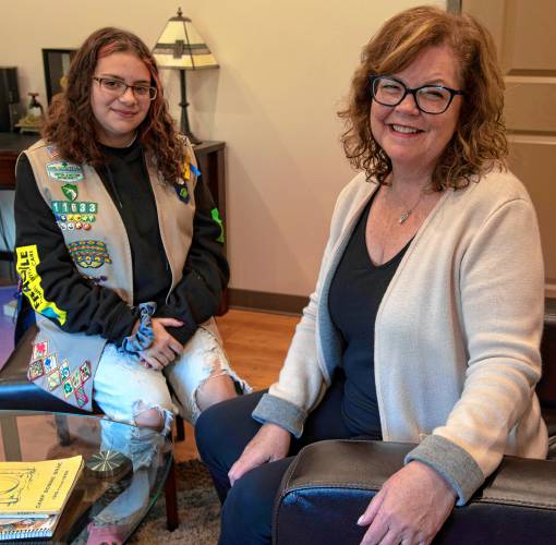 Pattie Hallberg, the CEO of Girl Scouts of Central and Western Massachusetts, with Harmonie Garcia, a current Girl Scout. Hallberg will retire at the end of the year after 16 years.     