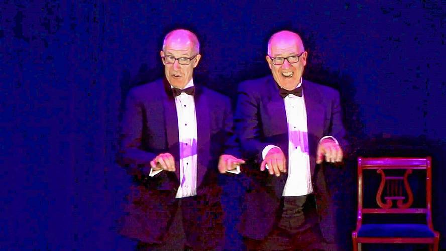 The musical cabaret “My Evil Twin,” at The Drake in Amherst Feb. 15, stars identical twins and opera singers Jim and John Delmer as themselves.