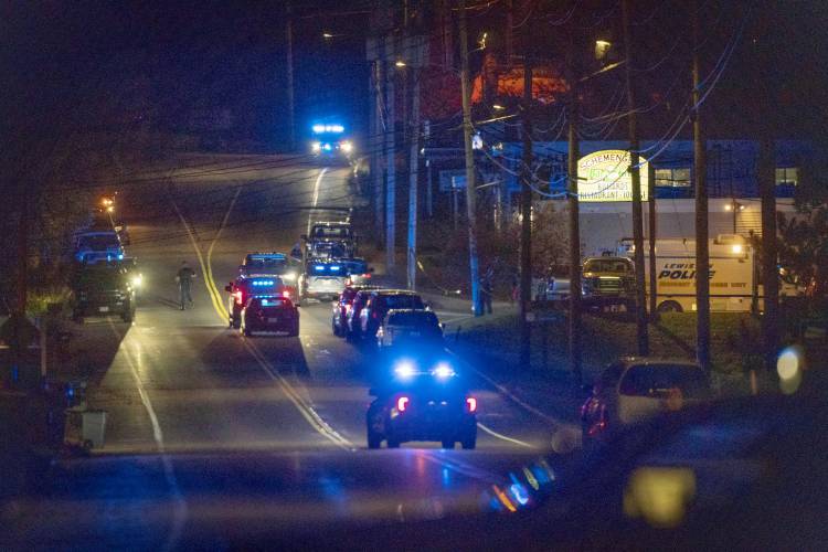 Police respond to an active shooter situation in Lewiston, Maine, Wednesday, Oct. 25, 2023. 
