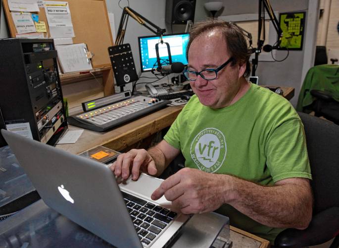Jack Frisch, who’s been involved in the jazz scene for years in different capacities, readies for the next tune on “The Downbeat,” his weekly jazz show at Valley Free Radio in Florence. “It’s totally fun,” he says. “I'm on cloud nine.